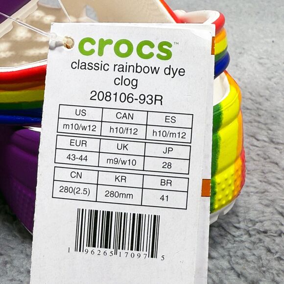 Crocs Classic Rainbow Dye Mens Size 10 Slip On Clogs Shoes Multicolor 208106-93R - Picture 10 of 10